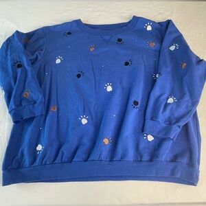 Women’s Quaker Factory Blue Sweatshirt with Paw Print Design Size 1X